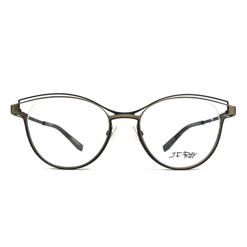 J.F. Rey Eyeglasses Frames JF2832 5555 Black Gold Cat Eye Wire Rim 52-18-142